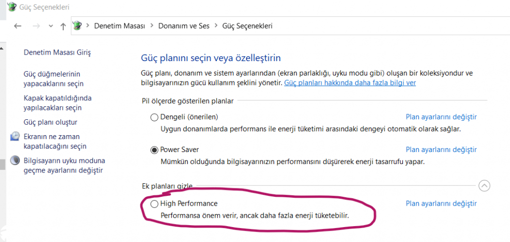 Windows 10 Yüksek Performans Modu