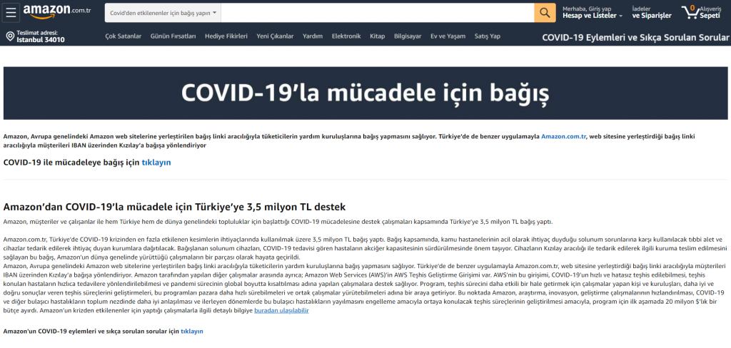 Amazon Covid19 İle Mücadele Kapsamında Türkiye'ye Bağış Yaptı