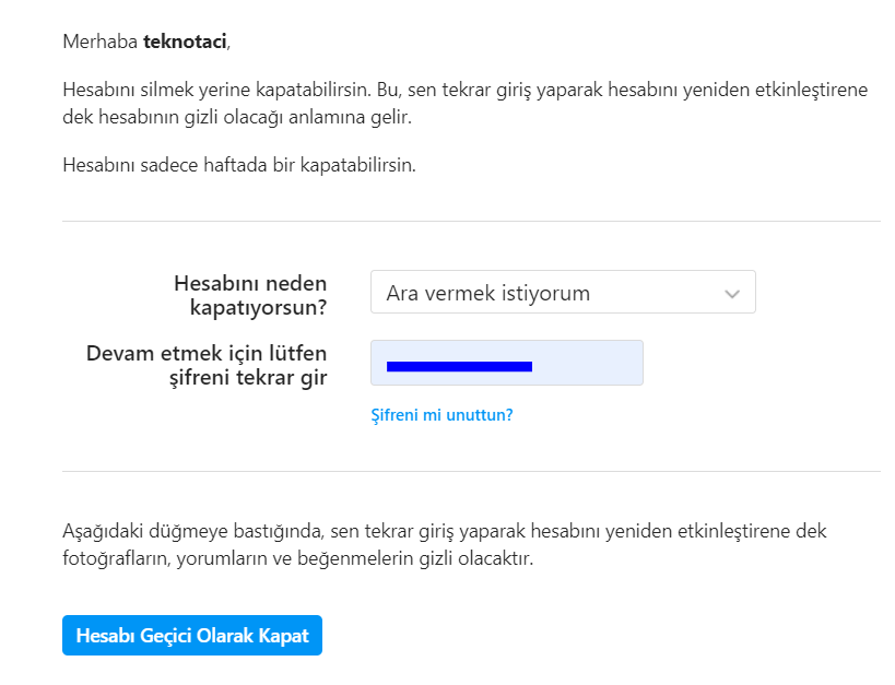 İnstagram Hesabı Geçici Olarak Dondurma Nasıl Yapılır