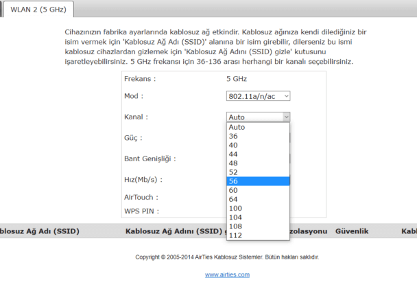 5ghz kanal aralığı değiştirme